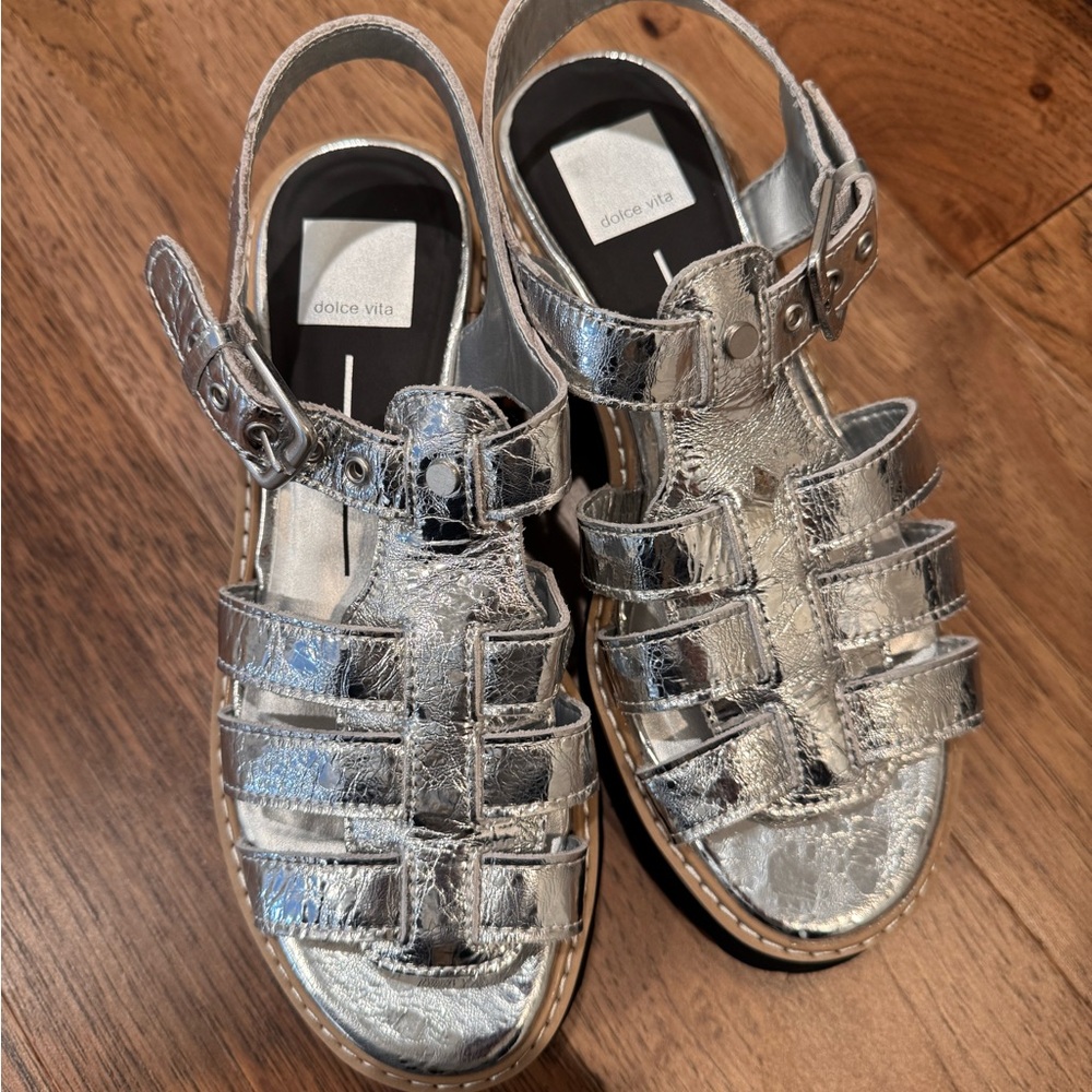 Dolce Vita Metallic Silver Platform Sandals - Picture 3 of 8